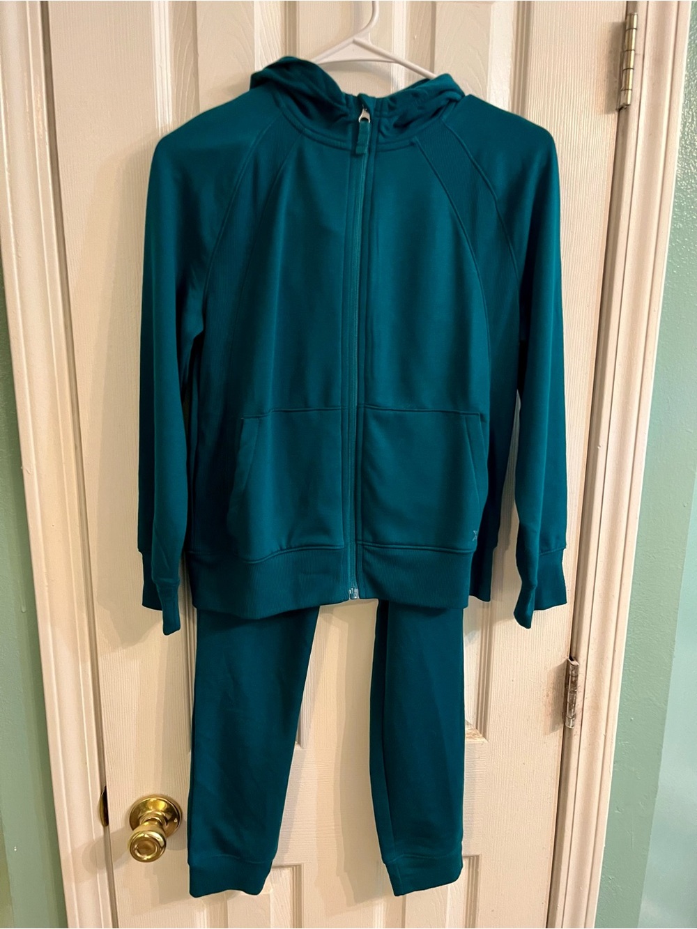 Xersion Teal Zip-Up Hoodie & Joggers Sweatsuit Set Girls Size Medium (10/12)